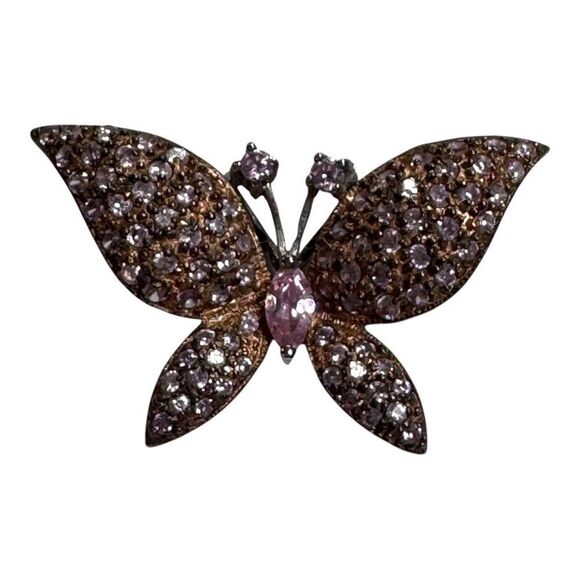 Vintage Sterling Silver Pink Crystal Rhinestone 2" Butterfly Pendant Swarovski - Picture 1 of 7
